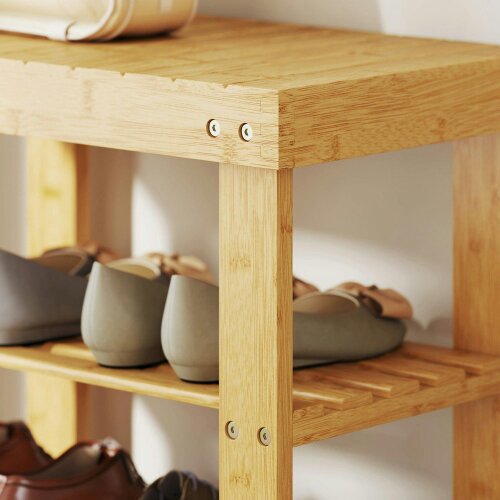 Wyld Haus Tono Keel Bamboo Natural 2 Tier Shoe Storage Bench