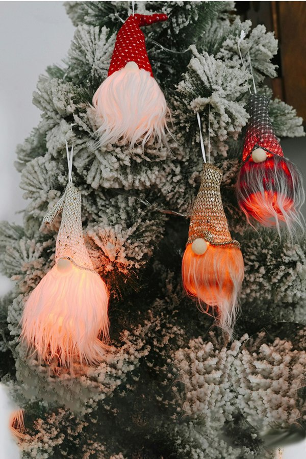 Living and Home 4 Pieces Christmas Tree Santa Gnome Ornament with Light