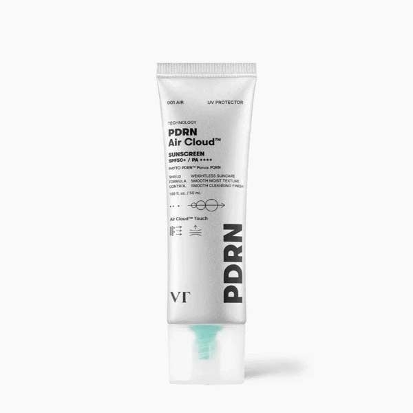 VT PDRN Air Cloud Sunscreen – 50ml Korean SPF with PDRN (Salmon DNA) and weightless sun protection available at Atelier De Glow UK.