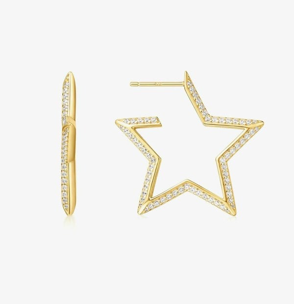 Ania Haie Sunny Sparkler 14ct Gold Plated Large Pave Star Hoop Earrings E064-09G