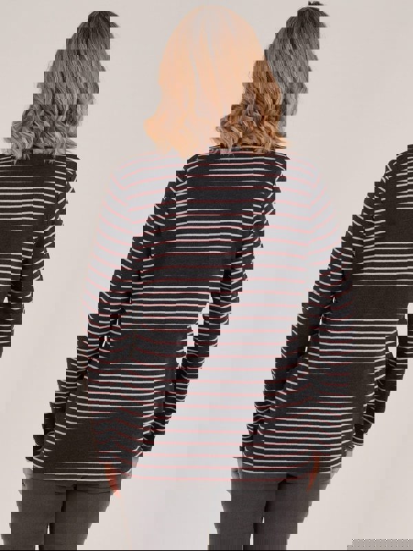 PennyPlain Striped Funnel Neck Top - Charcoal