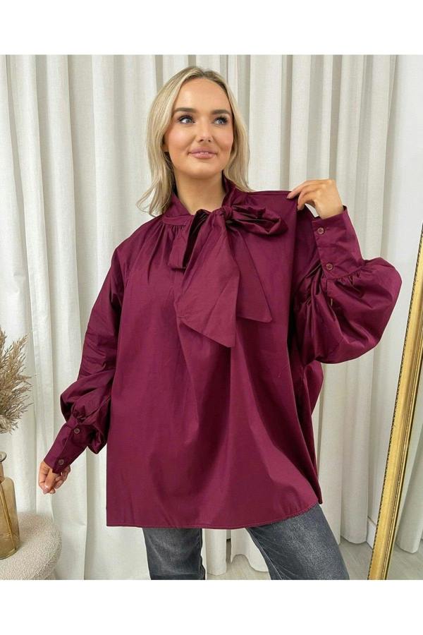 Margaret Oversized Tie-neck Top - Wine