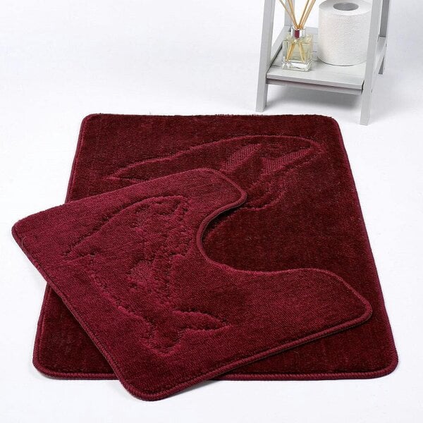 Night Zone Dolphin 2 Piece Bath Mat & Pedestal Set – Non-Slip Absorbent Bathroom Rug Set - Burgundy