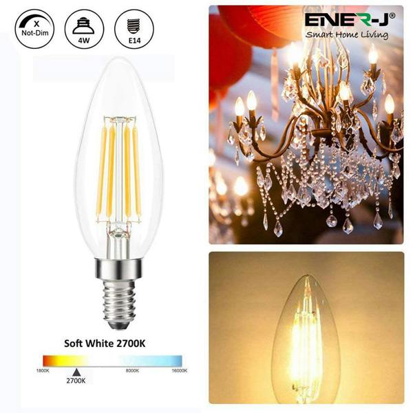 ENER-J LED Candle Light Bulbs 4W E14 Base, Warm White 2700K (Pack of 10pcs)