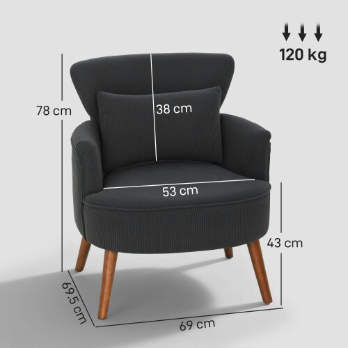 Wyld Haus Mielyo Black Corduroy Retro Accent Armchair