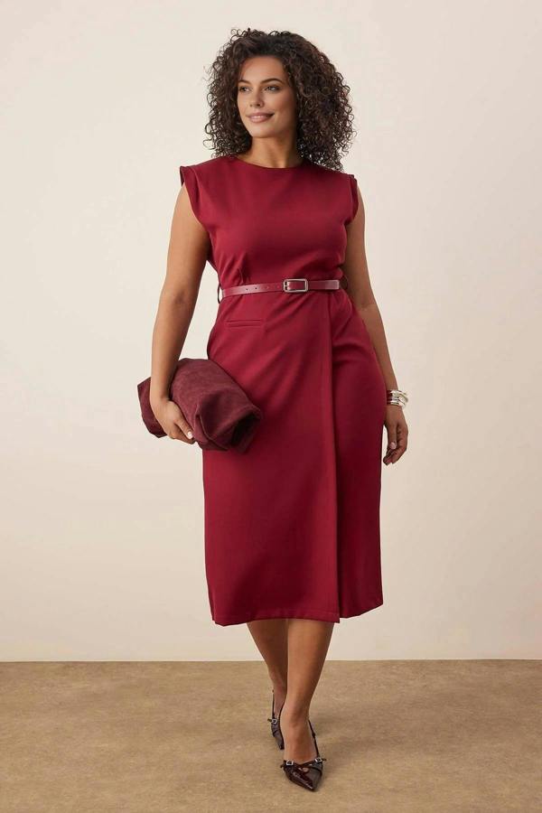 WOVCOR Sleeveless Woven Midi Plus Size Dress