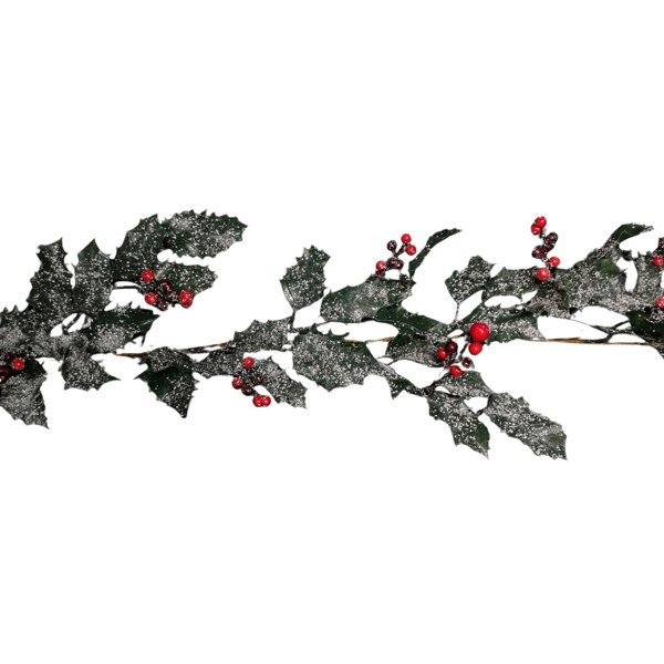 Samuel Alexander 1.8m Frosted Green Holly Leaf & Berry Glitter Garland Christmas Decoration