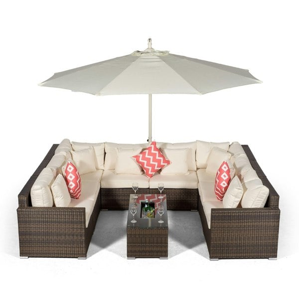 Giardino Havana 8 Seat Rattan Sofa Conversation Set with Large Coffee Table