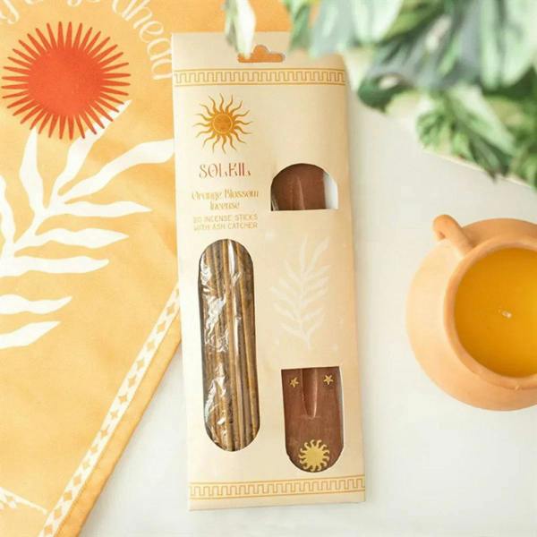 Incense stick gift set box with window and orange-blossom incense holders