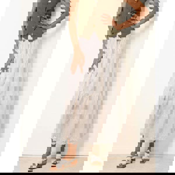 Blue Vanilla Embroidered Tiered Maxi Skirt