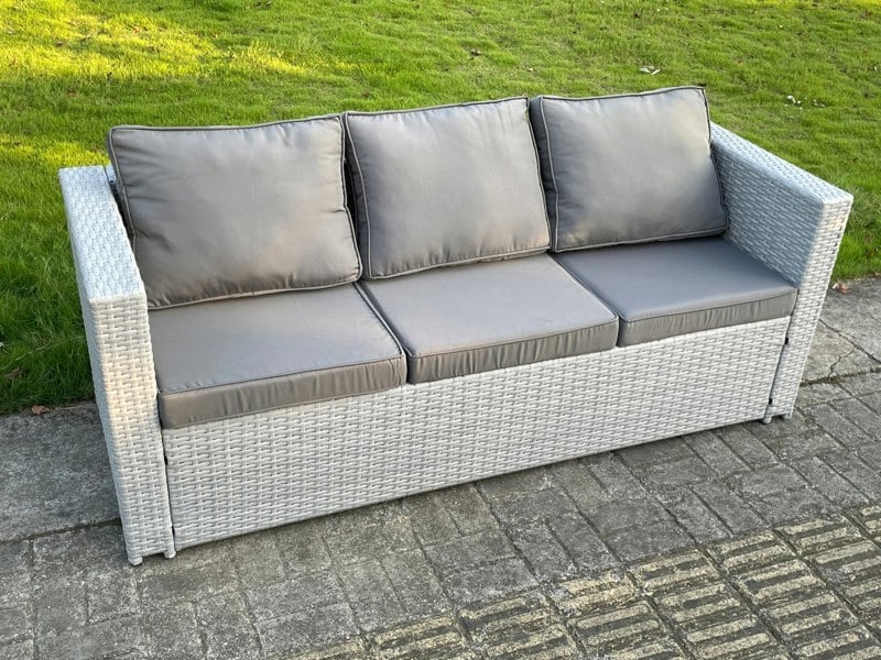 Fimous Rattan Outdoor Garden Furniture Set with Corner Sofa, Coffee Table & Side Table - 6 Seater - Light Grey