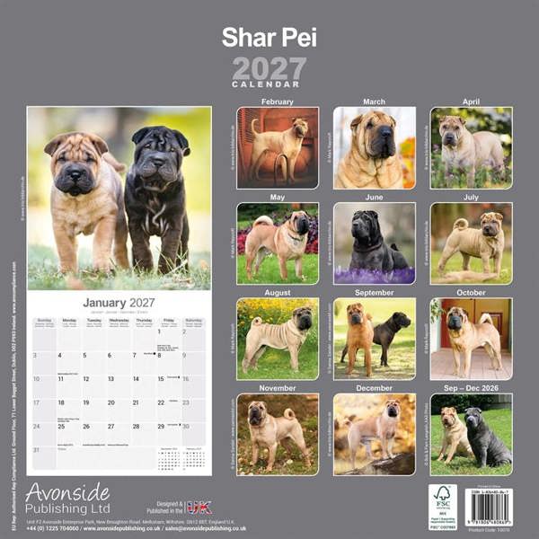 Shar Pei Calendar 2027, Wall Calendars, Month To View, Dogs, Gift