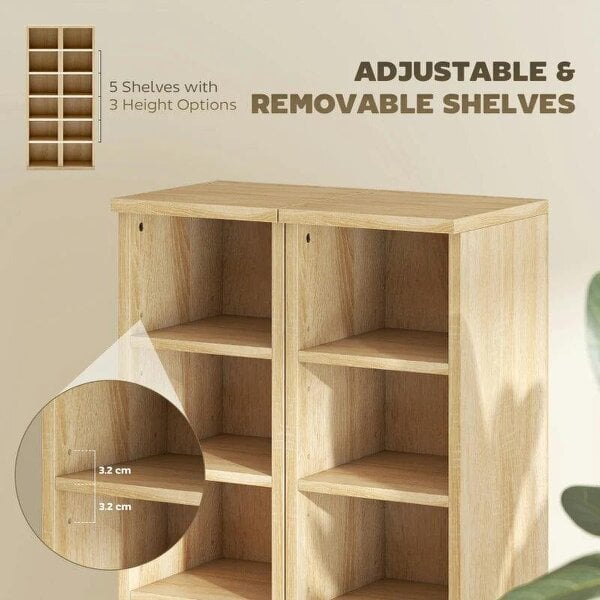 Bobobiy Set of 2 CD Media Display Shelf Unit Tower Rack with Adjustable Shelves, Oak