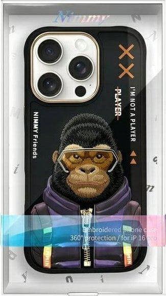 Nimmy Friends Cool & Cute 2.0 Gorilla Case for iPhone 16 Pro 6.3" Black - N-KM-iP16-Pro-016