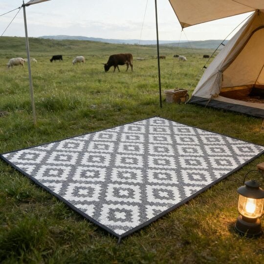Havendro Large Garden Outdoor Rug Non Slip Grey Mat Weather Resistant Decking Decor