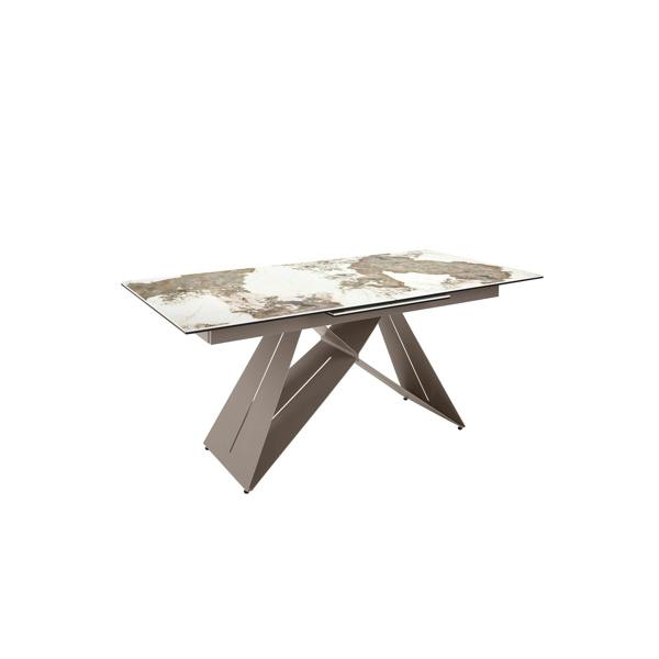 Angel Cerdá Rectangular extending dining table in porcelain marble and taupe grey steel 1114