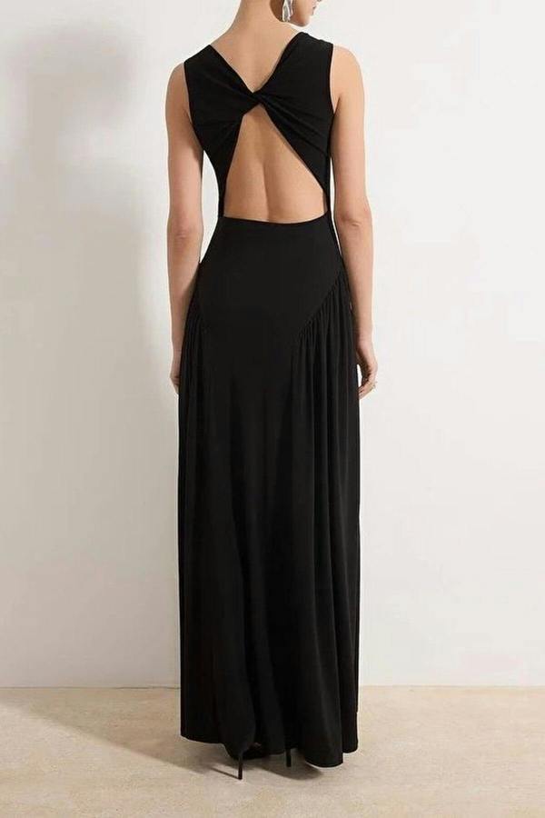 WOVCOR Back Detail Knitted Maxi Evening Dress