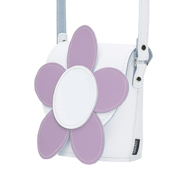 Zatchels Handmade Leather Daisy Barrel Bag - White & Violet