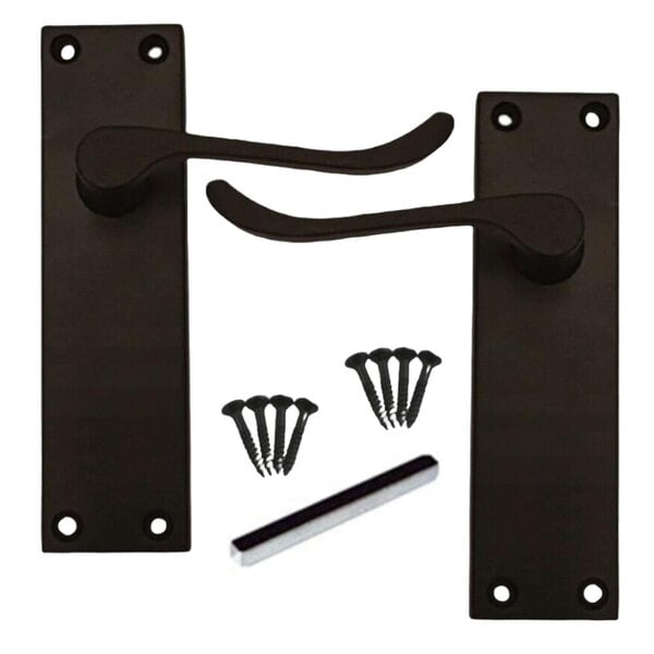 EDH Door Hardware Matt Black Victorian Scroll Door Handles on Backplate – Handle Only or Handle + Tubular Latch – 150mm x 42mm