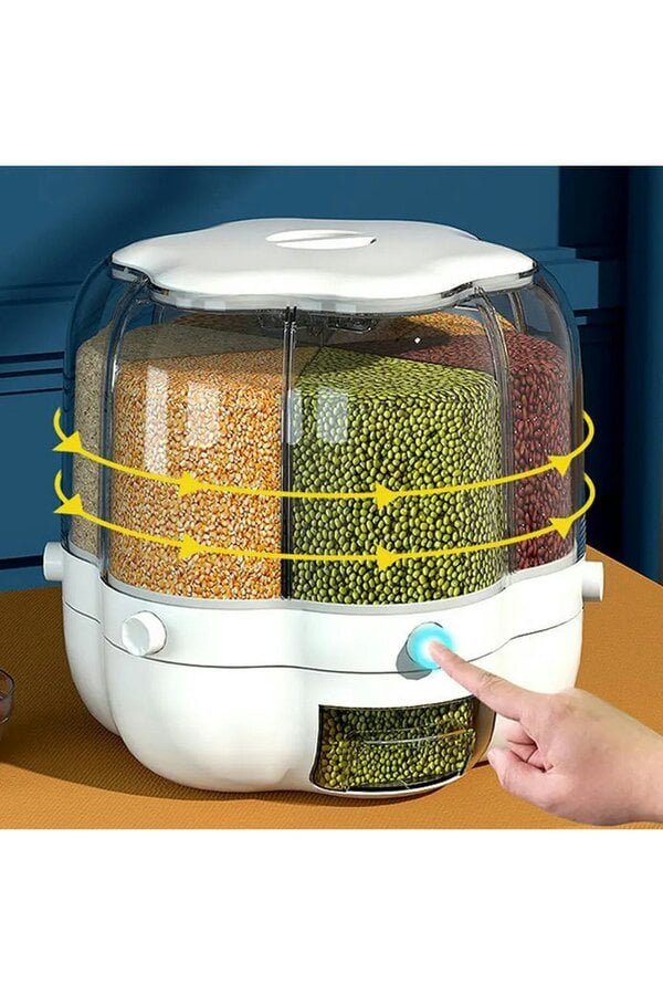 Living and Home 6-Gird Round Cereal Dispenser Rotating Food Organizer Dry Grain Storage for Kitchen