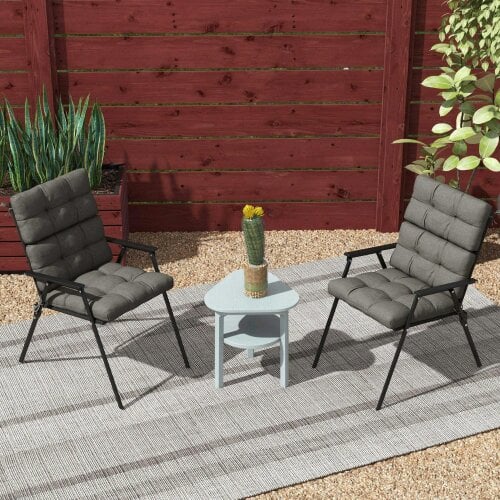Bobobiy 2-Piece Seat Cushion Replacement with Backrest, Garden Patio Chair Cushions Set with Ties, Charcoal Grey