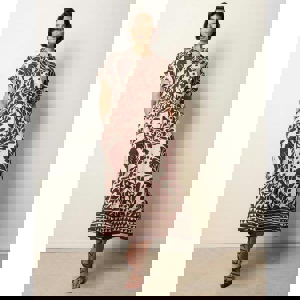 Blue Vanilla Tropical Leaf Print Belted Shirt Dress