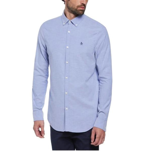 Original Penguin Mens Sticker Pete EcoVero Long-Sleeved Shirt - Amparo Blue - 