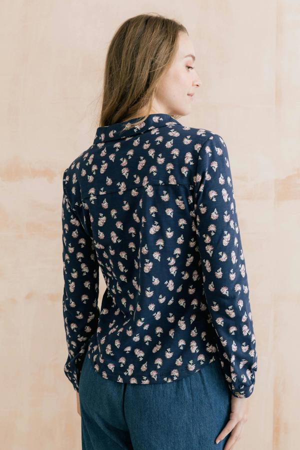 Lily & Me Bowbridge Printed Organic Cotton Jersey Shirt Navy