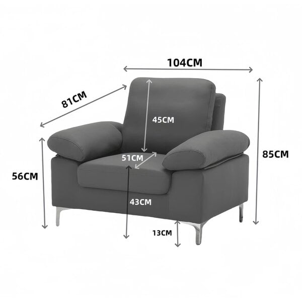 Kosy Koala Modern Blue Fabric Sofa Set 2 1 Seater with Chrome Legs & Cushions