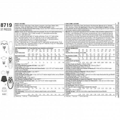 Simplicity Sewing Pattern 8719, Costumes for Women, H5 (6-8-10-12-14) - Intermediate