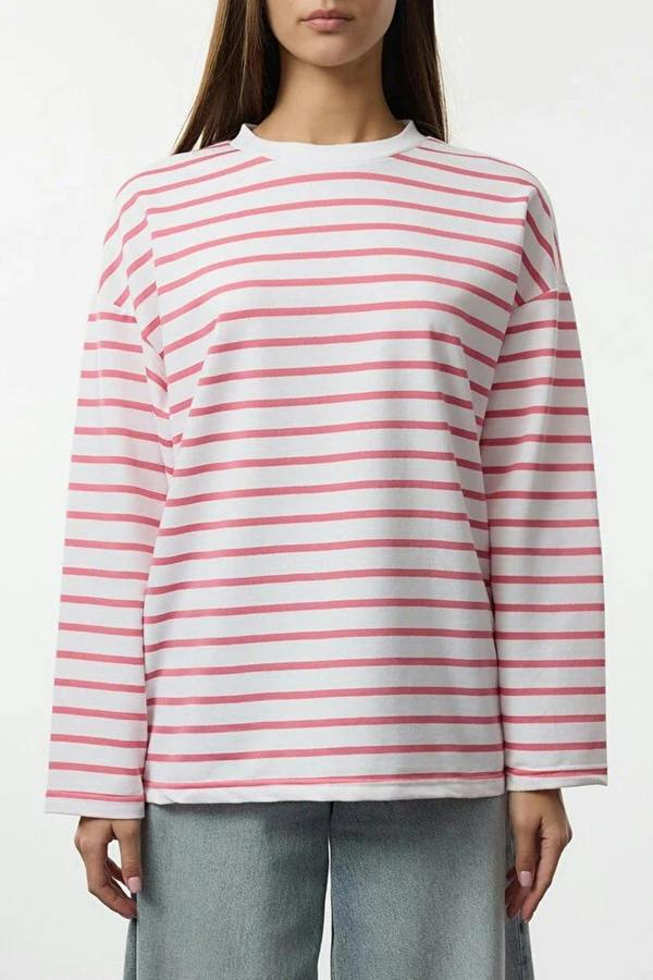 WOVCOR Striped Crew Neck Thin Knit Sweatshirt
