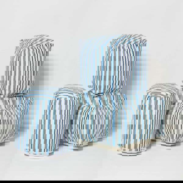 HOMESCAPES Blue and White Stripe Bean Filled Pouffe