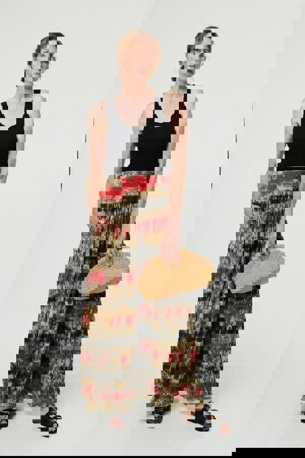 Orange | Tie Dye Shirred High Waist Wide Trousers
