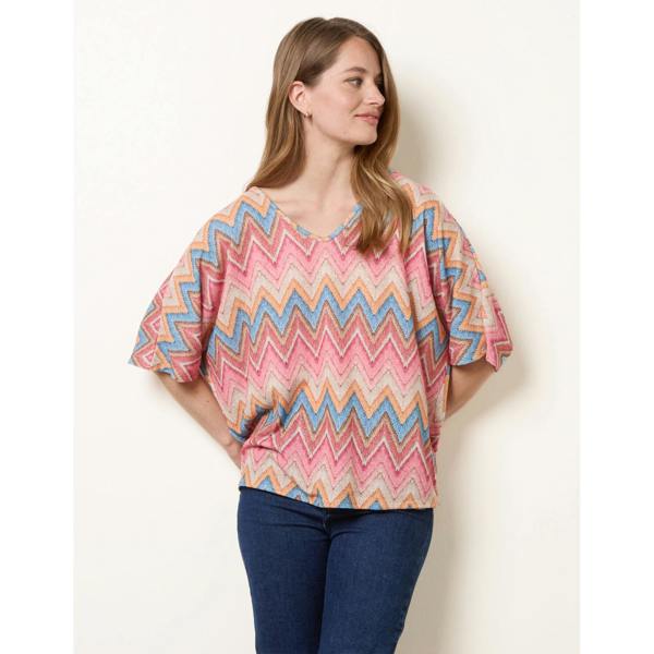 Blue Vanilla Zig Zag Metallic Bow Back Top