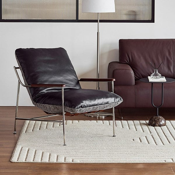 Weilai Concept Prasad Lounge Chair Armchair With Ottoman, Real Leather
