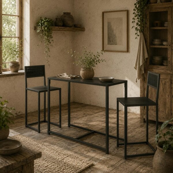 Wyld Haus Gafetti Metal And Wood Black Compact Dining Table And Chair Set For Small Kitchens