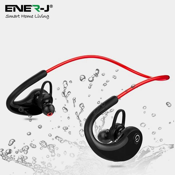 ENER-J Wireless Bluetooth Sports Earbuds, CVC 6.0 Noise Reduction, Built-In Mic, 4 Hour Playtime, IPX4 Waterproof, Power Display