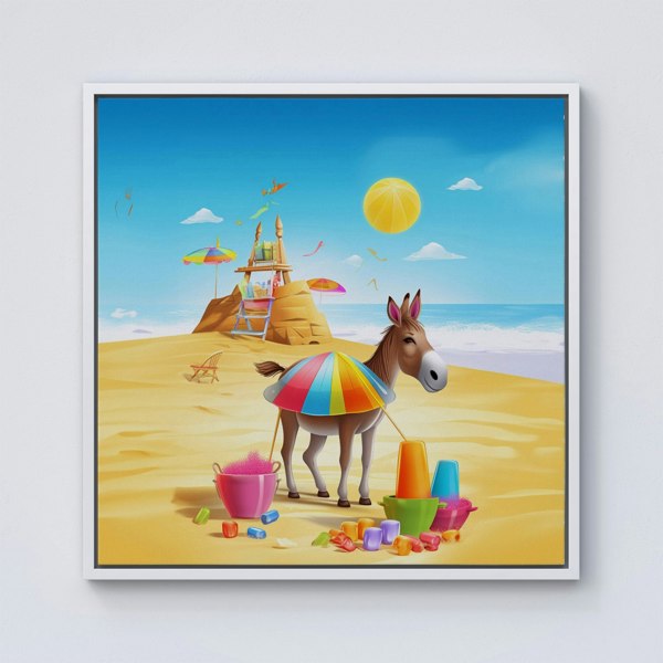 Warren Reed Donkey On A Beach Holiday Framed Canvas