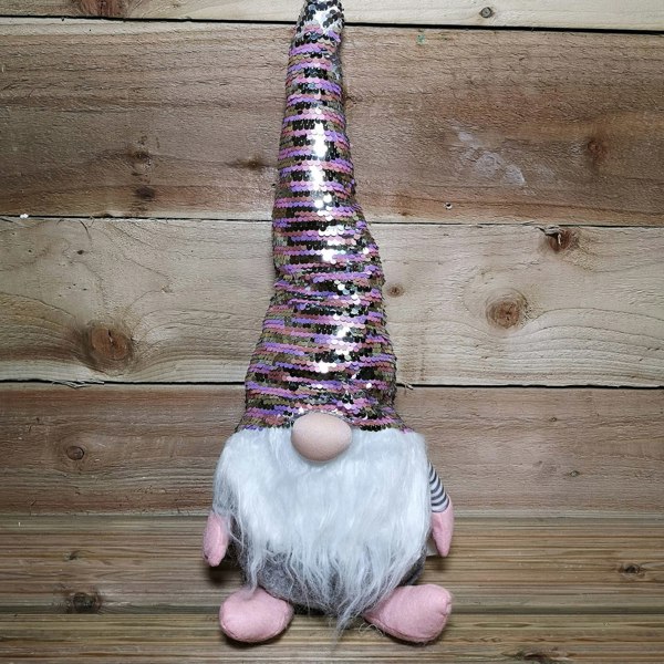 Samuel Alexander 46cm Plush Christmas Bearded Gonk with Pink & Silver Sequined Hat Christmas Decoration