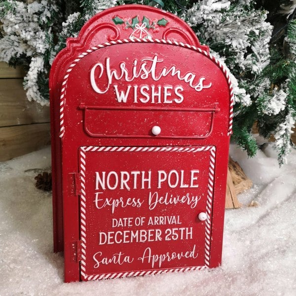 Samuel Alexander 39cm Red with White Detail Christmas Santa Metal Post Box