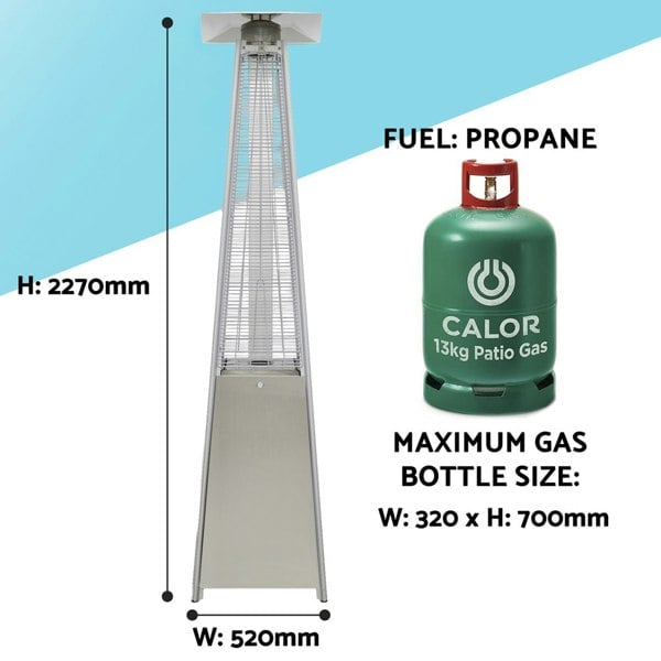 13kW Steel Propane Gas Pyramid Tower Patio Heater - Outdoor Garden Dining Set - LoopsDirect
