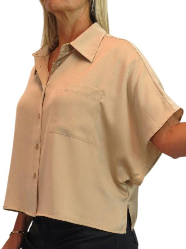 Paulo Due Women's Cropped Satin Shirt Short Sleeve Batwing Blouse