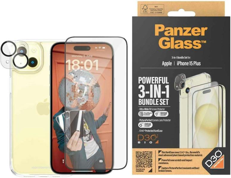 PanzerGlass Panzer Glass Powerful 3 in 1 Bundle Set for iPhone 15 Plus 6.7" Clear - B1174+2811