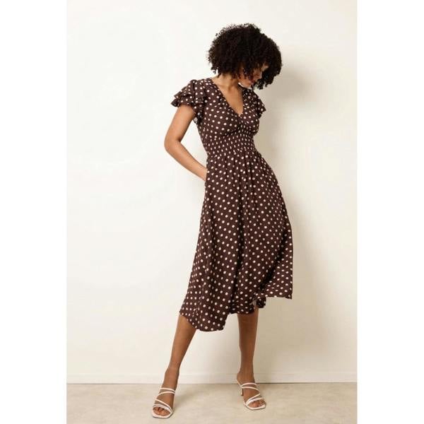 Blue Vanilla Spot Elastic Neck Midi Dress
