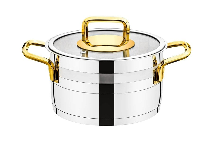 Rozi Safir Collection 8-piece Stainless Steel Cookware Set (Gold Handles)