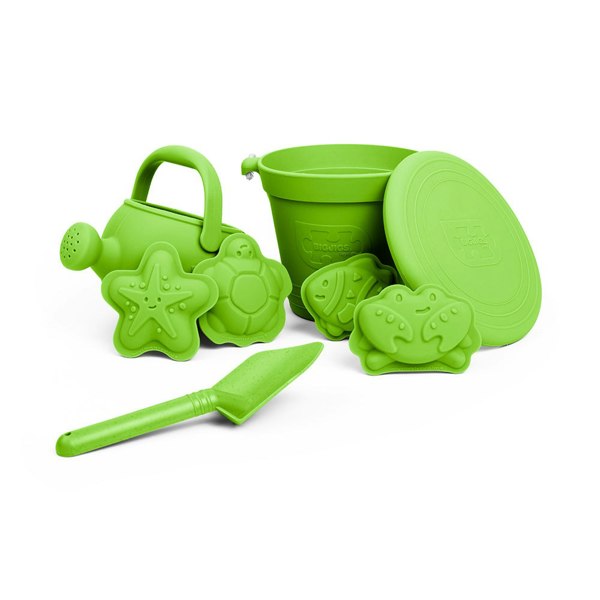 Bigjigs Toys 5 Piece Silicone Beach Toy Bundle, Sand Toys - Meadow Green