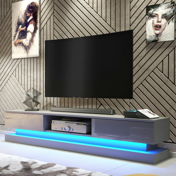 Mex Furniture 180cm Modern TV Unit with Grey High Gloss Doors & Free LED Lighting