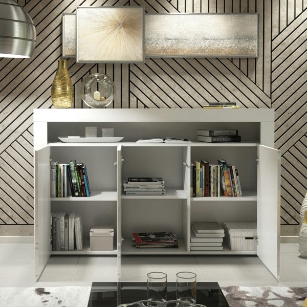 Mex Furniture Sideboard 155cm – White Matt Body & White Gloss Doors