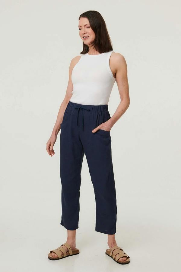 Blue | Drawstring Tie Front Relaxed Trousers