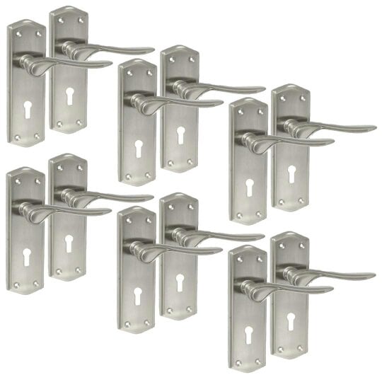 EDH Door Hardware Premium Satin Nickel Internal Lock Door Handles with Long Back Plate and 3 Lever Mortise Sash Lock - Stellar Design